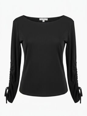 Andria Lieu Collection Black Pull String Long Sleeve Blouse Top